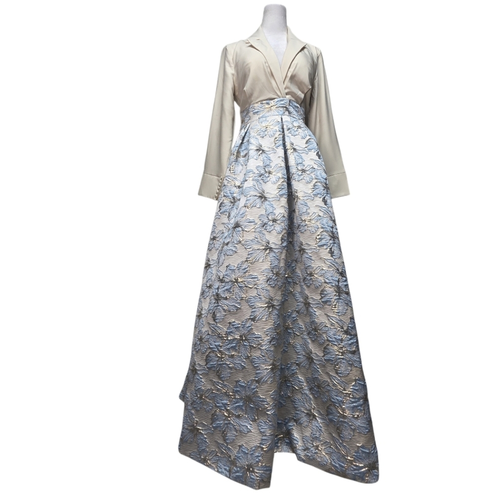 Wear Your Love Gown Cream Top and Blue Floral Skirt wPockets